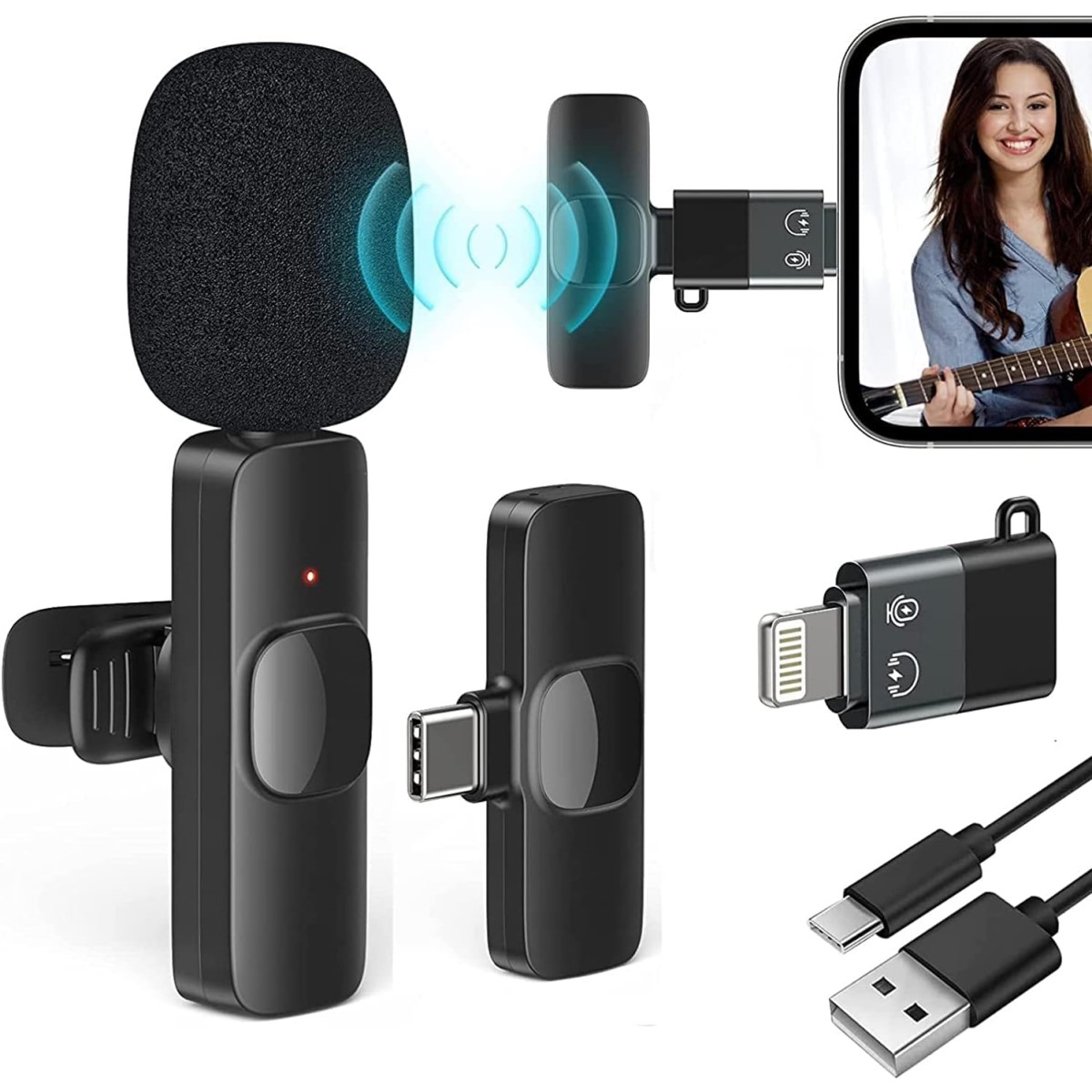 Microphone thu âm K8 không dây lọc tiếng ồn quay video youtube tiktok livestream cho iPhone và Type C