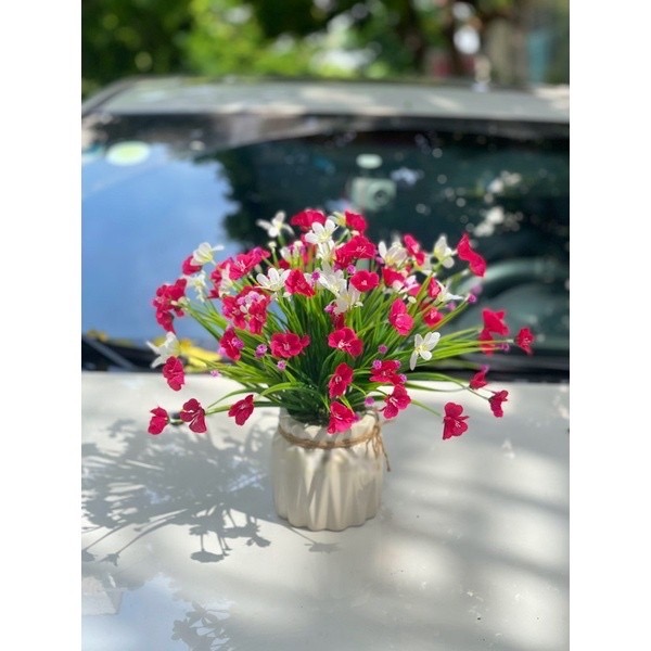 Chậu hoa thuỷ tiên giả trang trí – Nhiều màu sắc – Bình hoa cắm sẵn cây giả, hoa lụa decor – Cụm hoa dài khoảng 30 cm gồm 7 nhánh – Bình hoa cao từ 30 đến 35 cm
