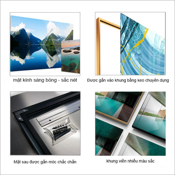 Bộ tranh kính 3D - Cảnh biển hoàng hôn - GC001, kính cường lực 5mm, khung viền composite, công nghệ in UV 3D 3 lớp, bền màu trên 20 năm.