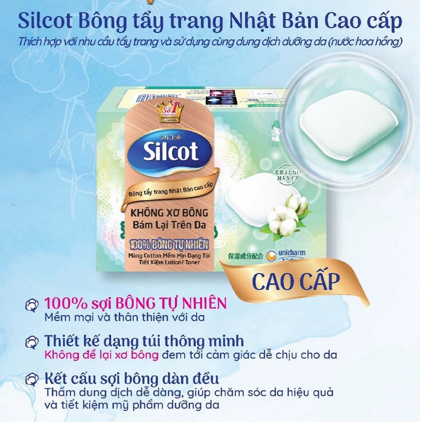 Bộ 5 Hộp bông tẩy trang cao cấp Silcot Premium 66 miếng/hộp "