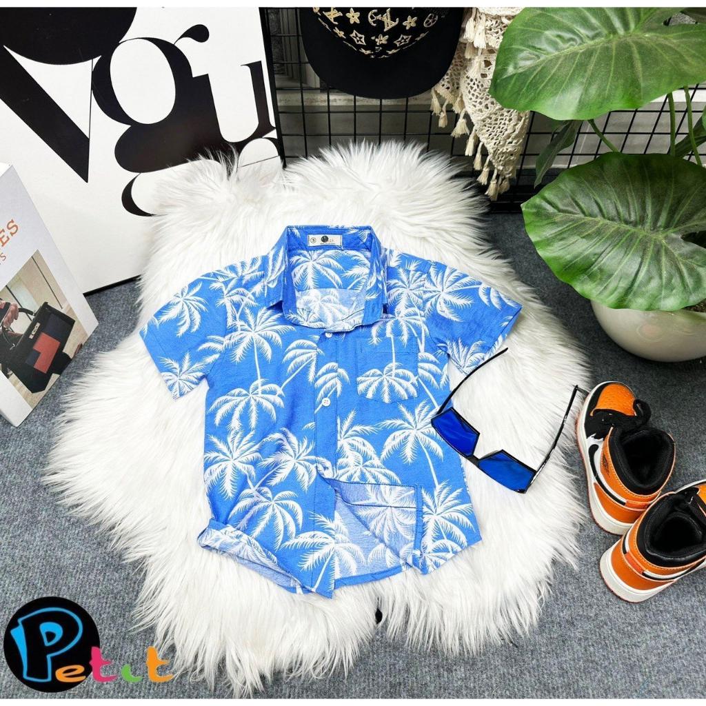 Áo sơ mi cho bé trai hoa lá phong cách hawai du lịch đẹp size 10-35kg chất vải mềm mát