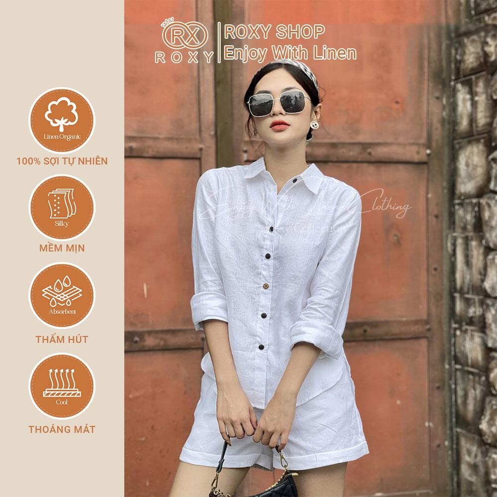 Set Đồ Nữ Linen Quần Short Sơ Mi Tay Dài Thoáng Mát