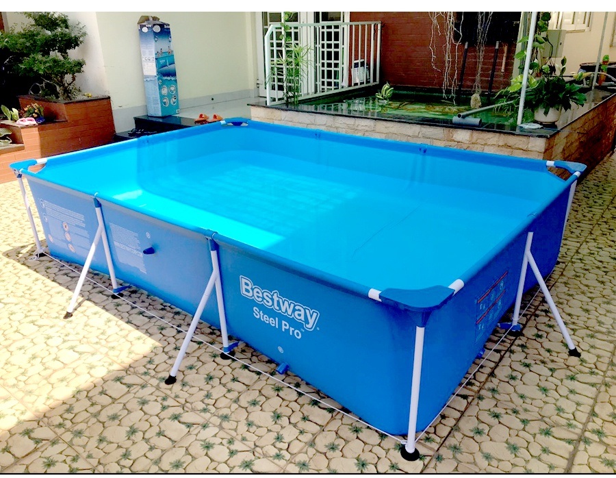 Bể bơi khung kim loại chữ nhật 56404 - Hồ bơi lắp dựng, Bể bơi gia đình, bể bơi cho bé, bể bơi người lớn, hồ bơi ngoài trời 3m x 2.01m x 66cm