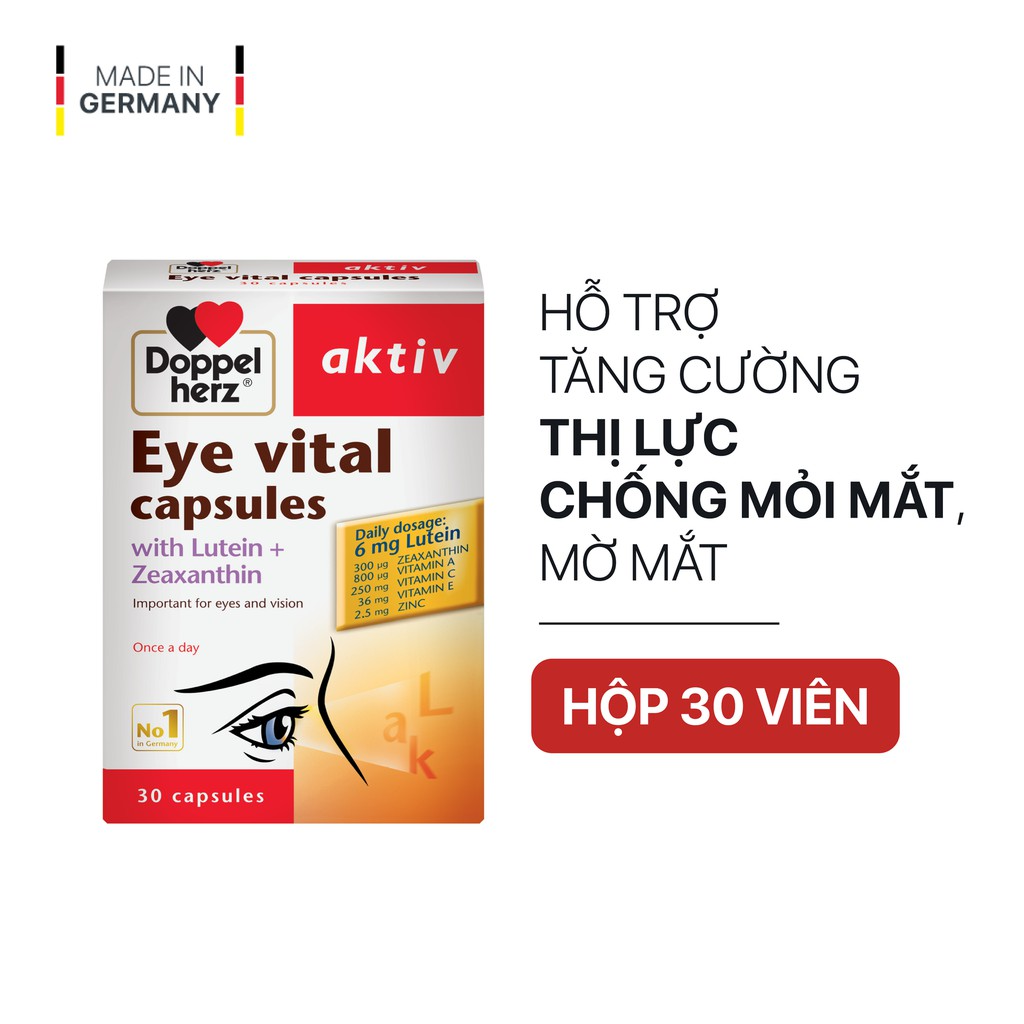 Combo bổ sung vitamin, khoáng chất và bổ mắt Doppelherz Eye Vital (30 viên) + 02 tuýp sủi A-Z Fizz (13 viên)