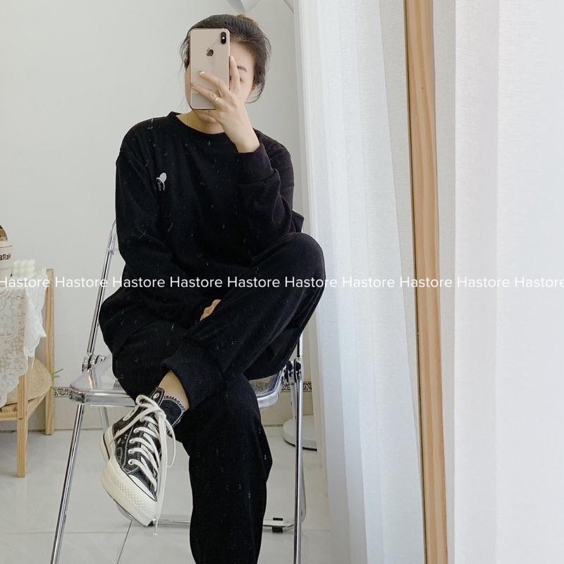 Set nỉ tăm thêu gấu màu đen