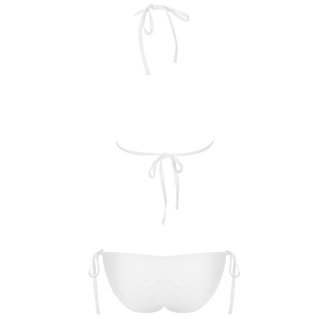 Bộ Đồ Bơi Bikini Hai Mảnh Với Áo Tắm Dạng Tam Giác &amp; Quần Bơi Bikini Thắt Dây Trắng Trơn Sexy Ruched-back Triangle Side-tie String Bikini Set