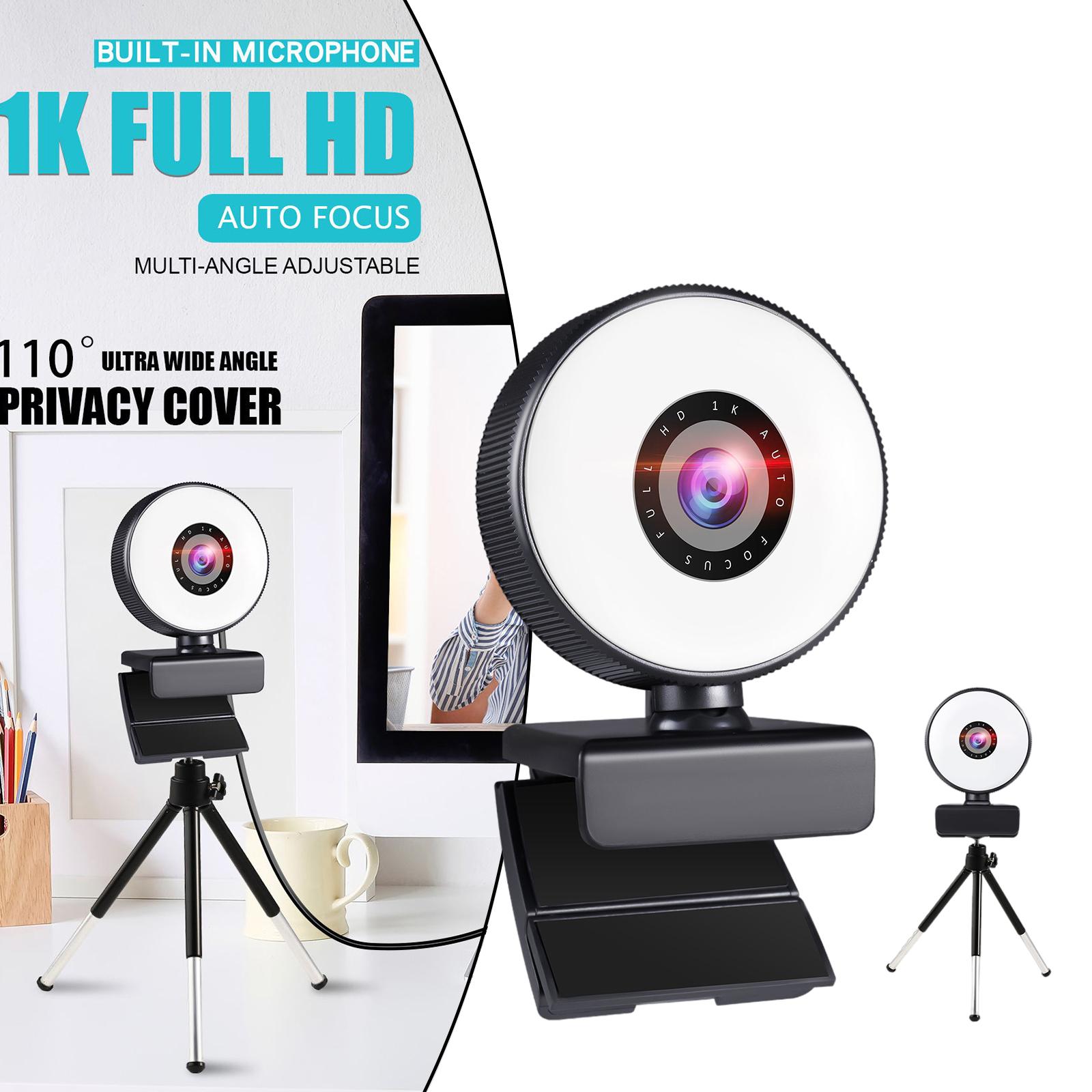 Webcam with 3 Light Modes Microphone and Tripod for Gaming Streaming PC