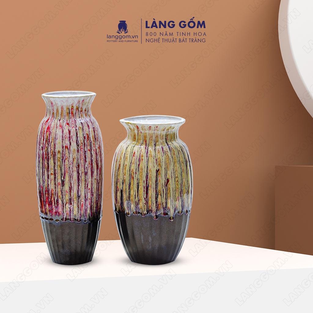Bình hoa, lọ hoa Gốm sứ Bát Tràng cao cấp Men chảy múi đều miệng xòe dùng làm quà tặng, trang trí - Làng Gốm Bát Tràng