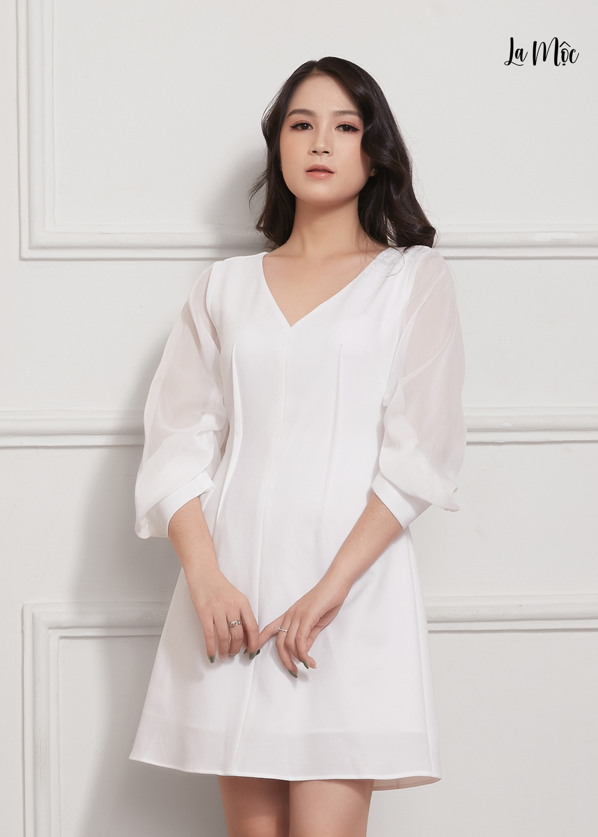 Đầm Suông Chiffon Tay Nhún, Chít Ben Ngược Maxivic, La Mộc - LM012218