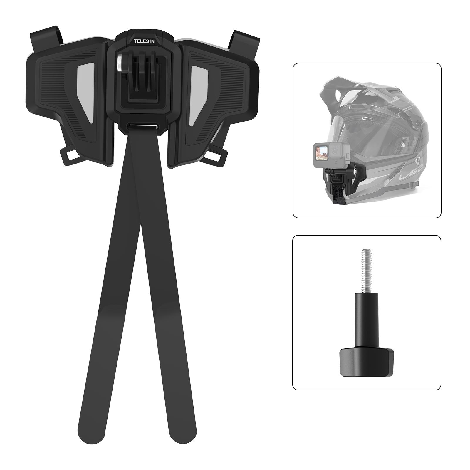 Telesin Motorcycle Matermet Mount dây đeo có thể gập cằm phía trước cho GoPro 11 Hero 10 9 8 7 DJI OSMO Hành động 3 Insta360 Phụ kiện
