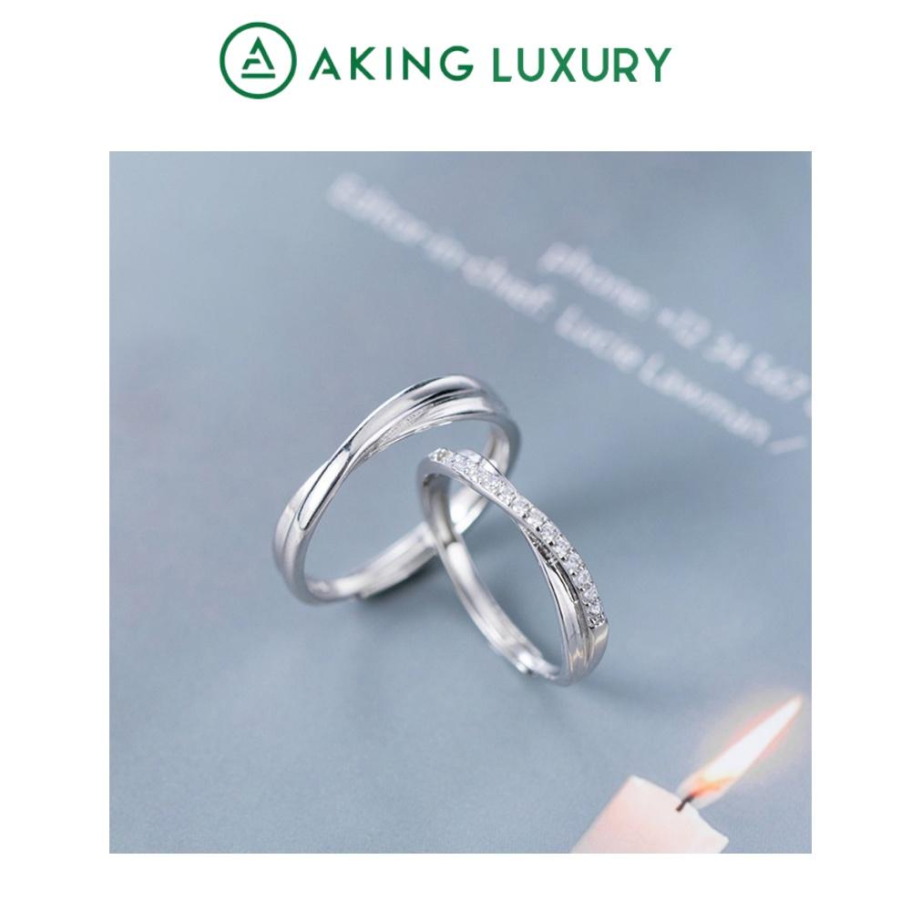 Nhẫn đôi AK05 cao cấp, nhẫn bạc nam đơn giản, nhẫn bạc nữ đính đá đẹp. Nhẫn cặp mới nhất 2021