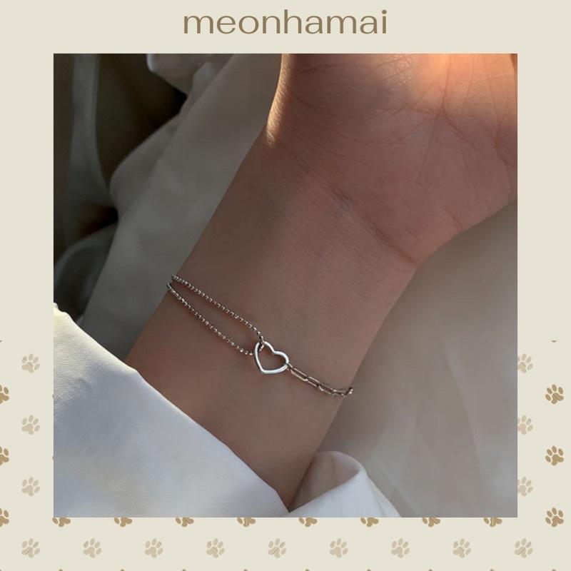 Lắc tay vòng tay bạc dây mảnh nối charm tim
