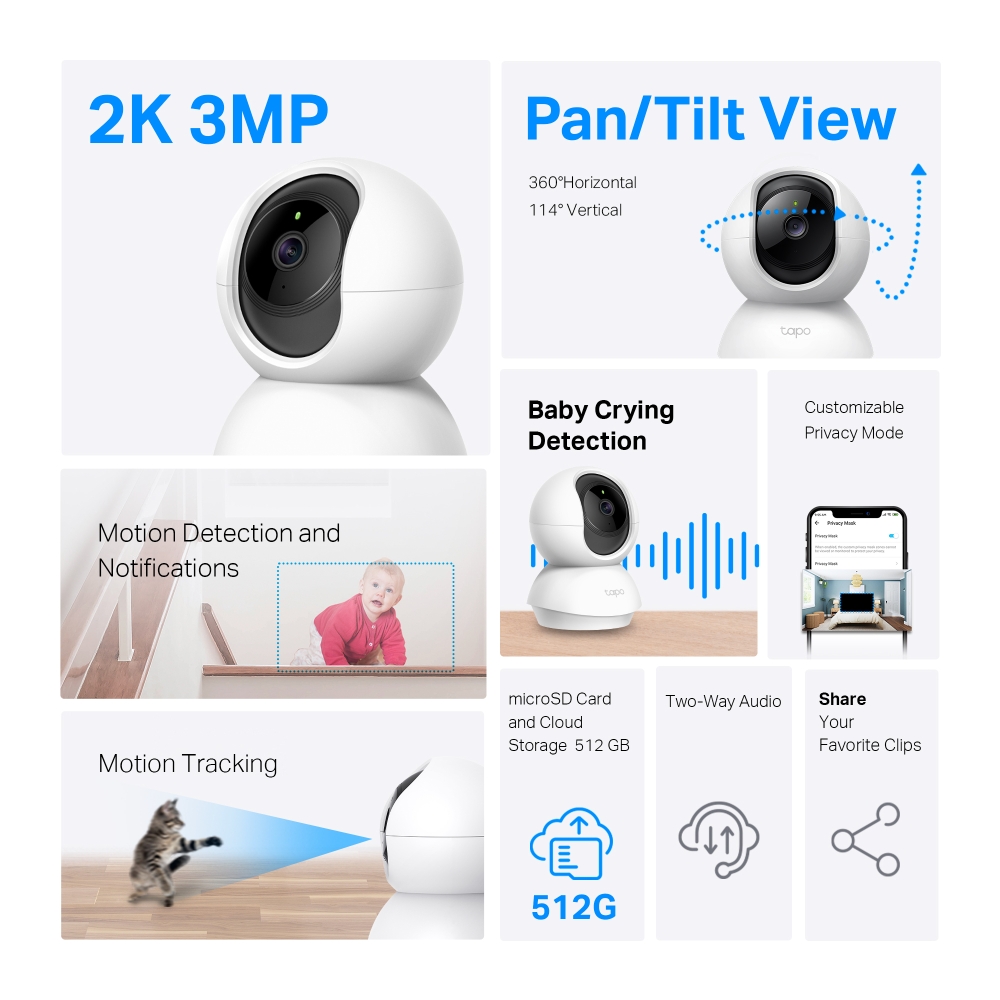Camera WIFI Gia Đình TP-Link Tapo TC71 | 2K 3MP (2304 x 1296 px) | Đàm thoại 2 chiều | Tầm nhìn ban đêm | Bảo hành 2 năm | Hàng Chính Hãng
