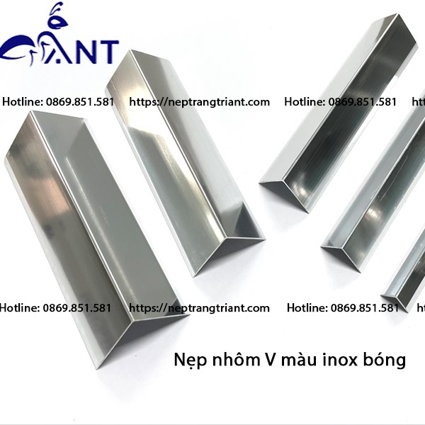 Nẹp V nhôm màu inox, Nẹp nhôm chữ V, hàng chuẩn dày 1li thanh dài 2m5