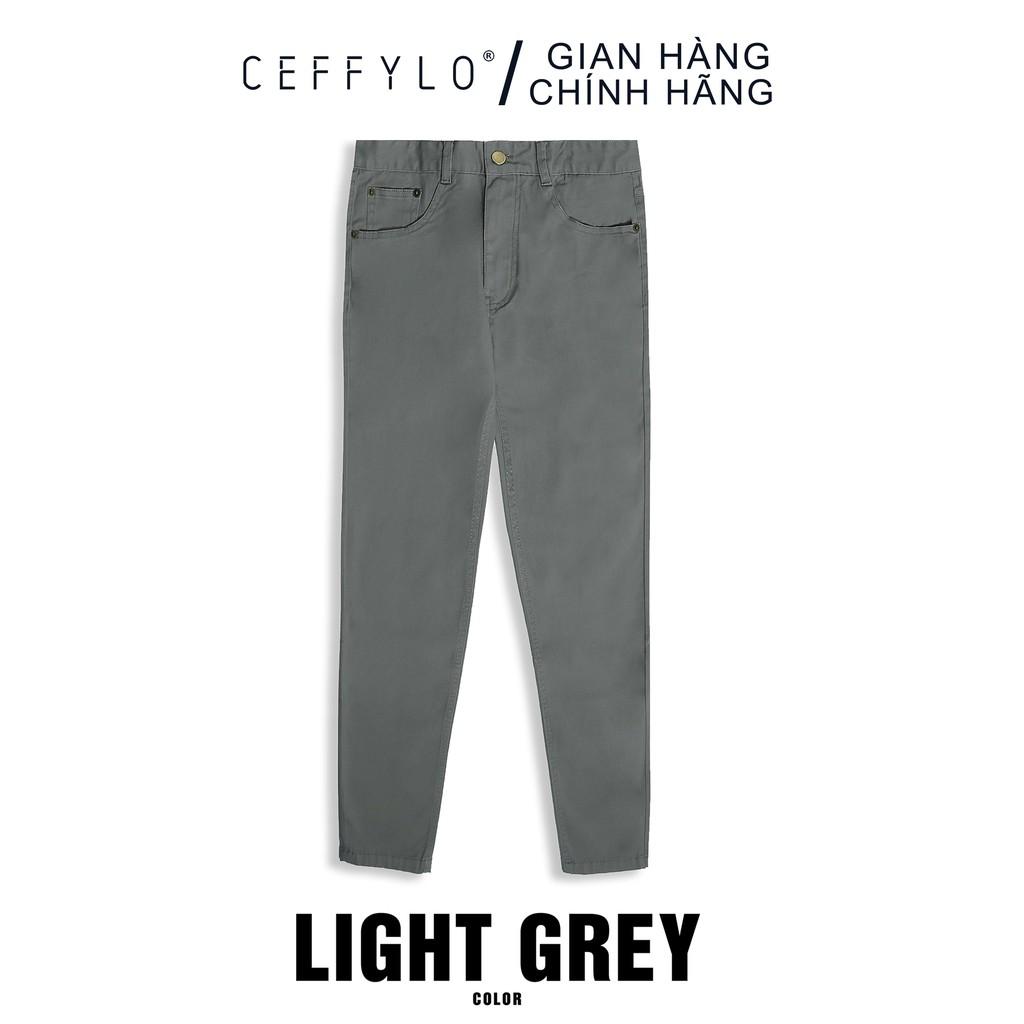 Quần Khaki Túi Jeans trơn Xám Nhạt CEFFYLO, Form Slimfit, Co Giãn