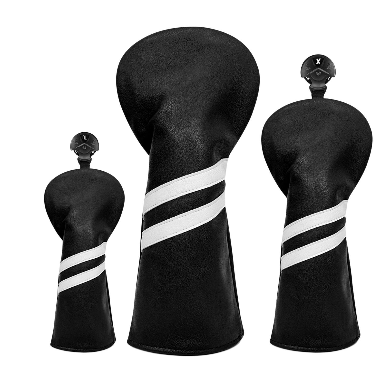 3x Golf Wood Head Cover Golf Club Headcover Men Women with Interchangeable No. Tag PU Leather Waterproof Golf Protector Guard
