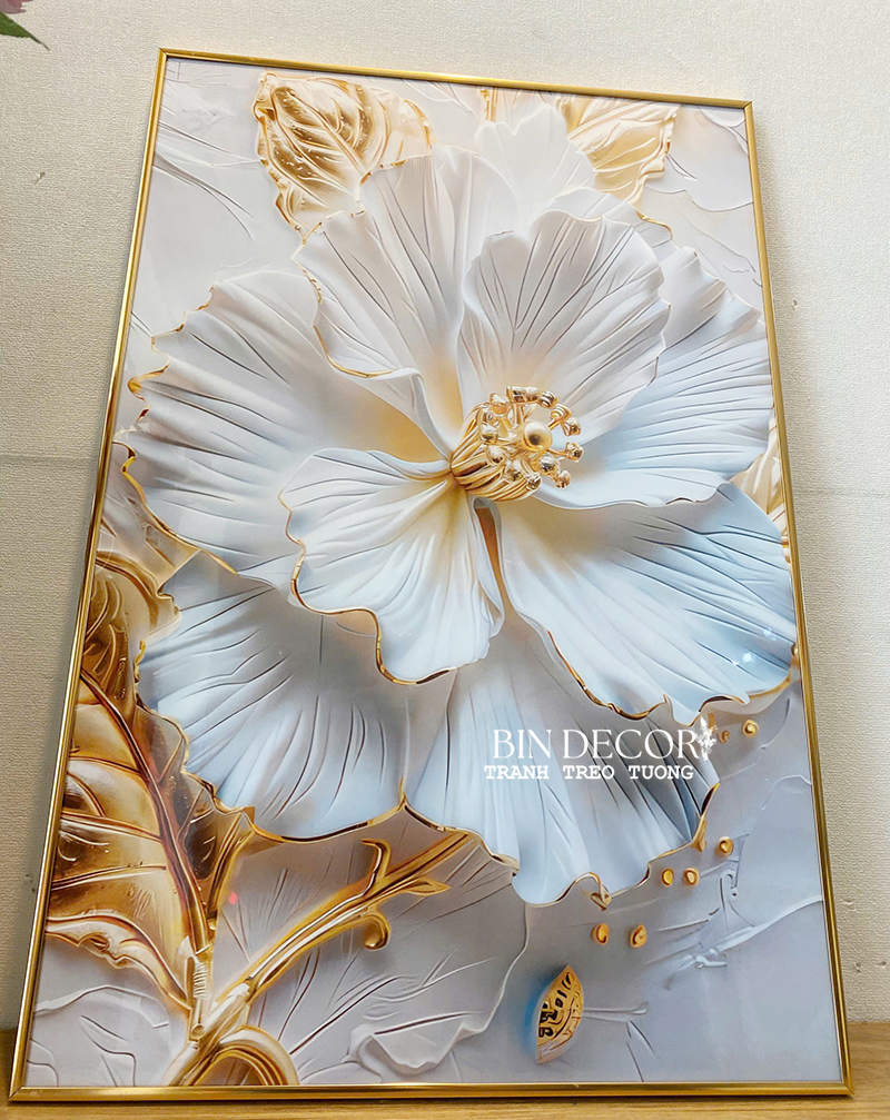 (ẢNH THẬT) Tranh treo tường hoa cánh mỏng trắng vàng trang trí decor kèm đinh