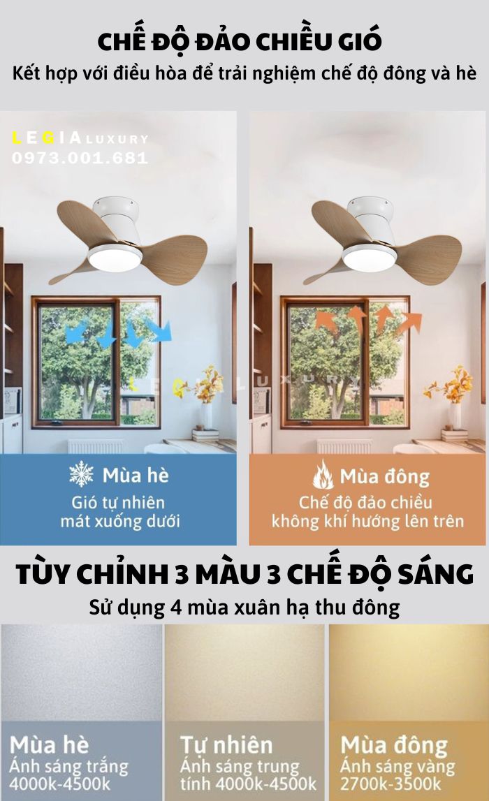 Quạt Trần Mini Cổ Ngắn Phong Cách Indochine LÊ GIA LGFAN730G - Chiều Cao 22cm - Sải Cánh 61cm - Bảo Hành 5 Năm
