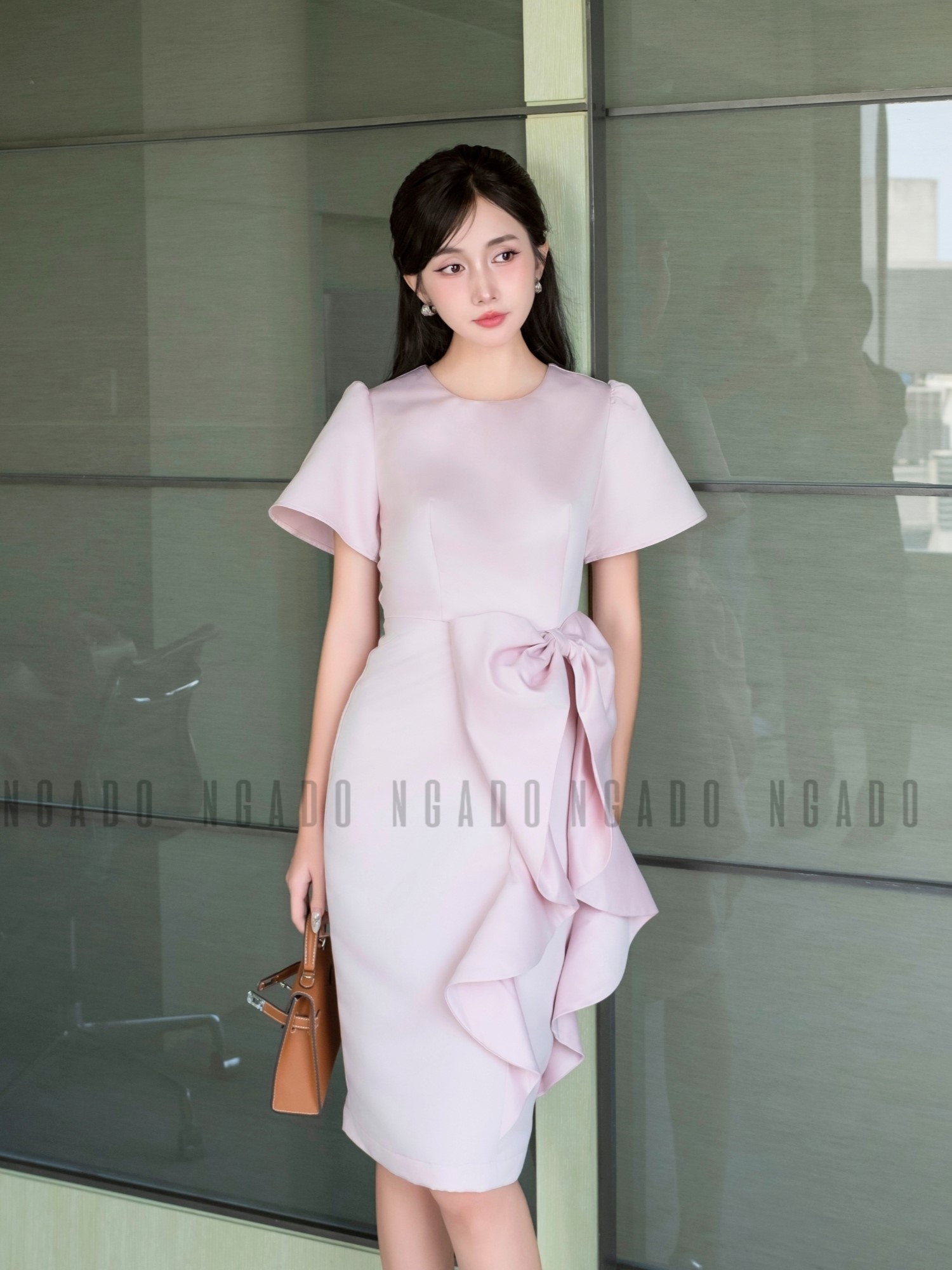 Đầm hồng tay loe NGADO , Đầm dự tiệc sang chảnh , Đầm thiết kế