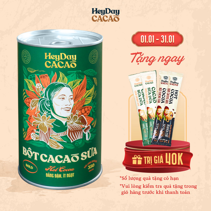 Bột cacao sữa Bold - Đắng đậm, Ít ngọt - Lon 350g - Bộ Sưu Tập sản phẩm "Thật" Heydaycacao