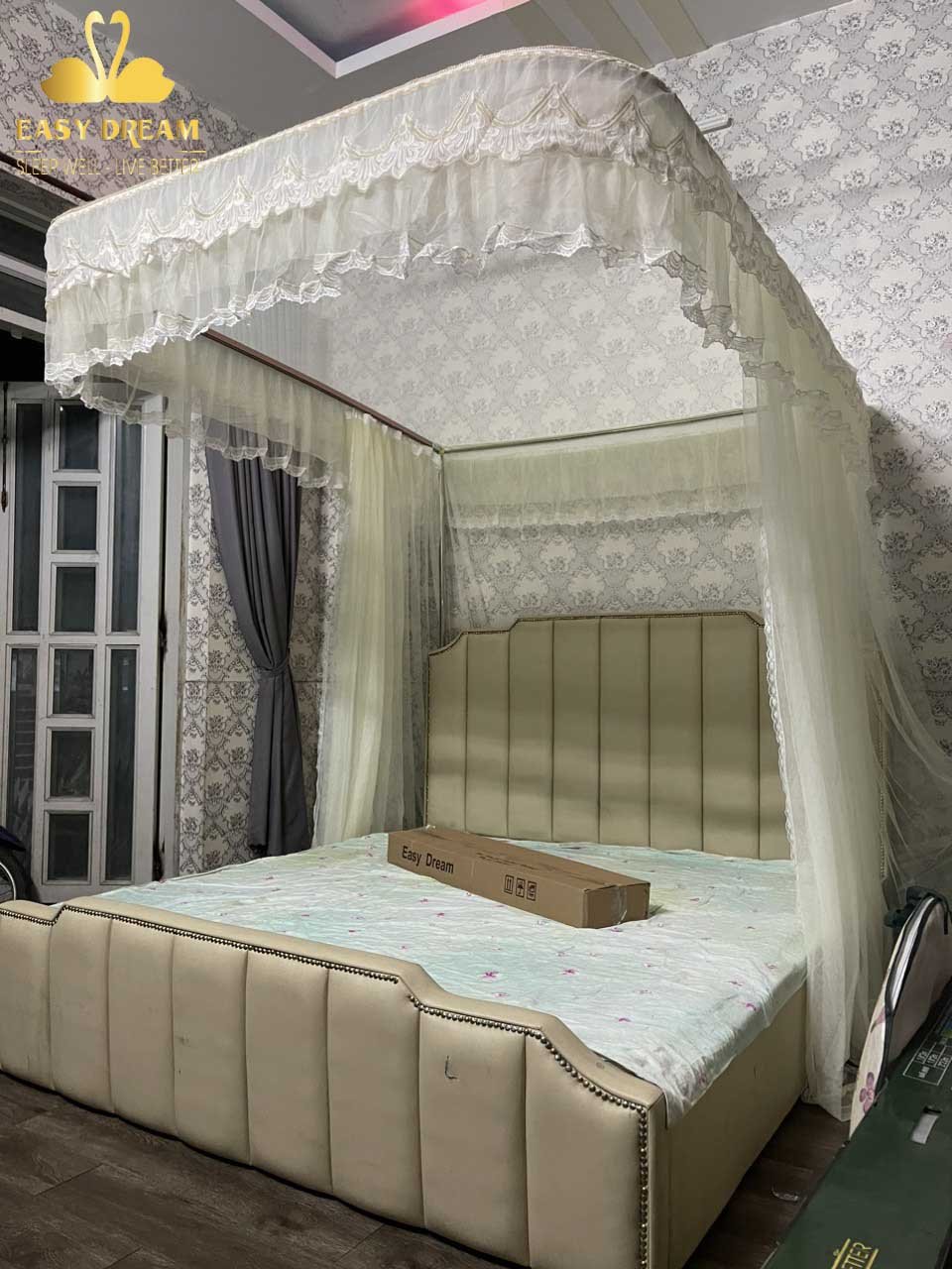 Mùng khung không khoan tường cao cấp EASY DREAM -Màn ngủ chống muỗi kiểu dáng công chúa hiện đại mẫu mới