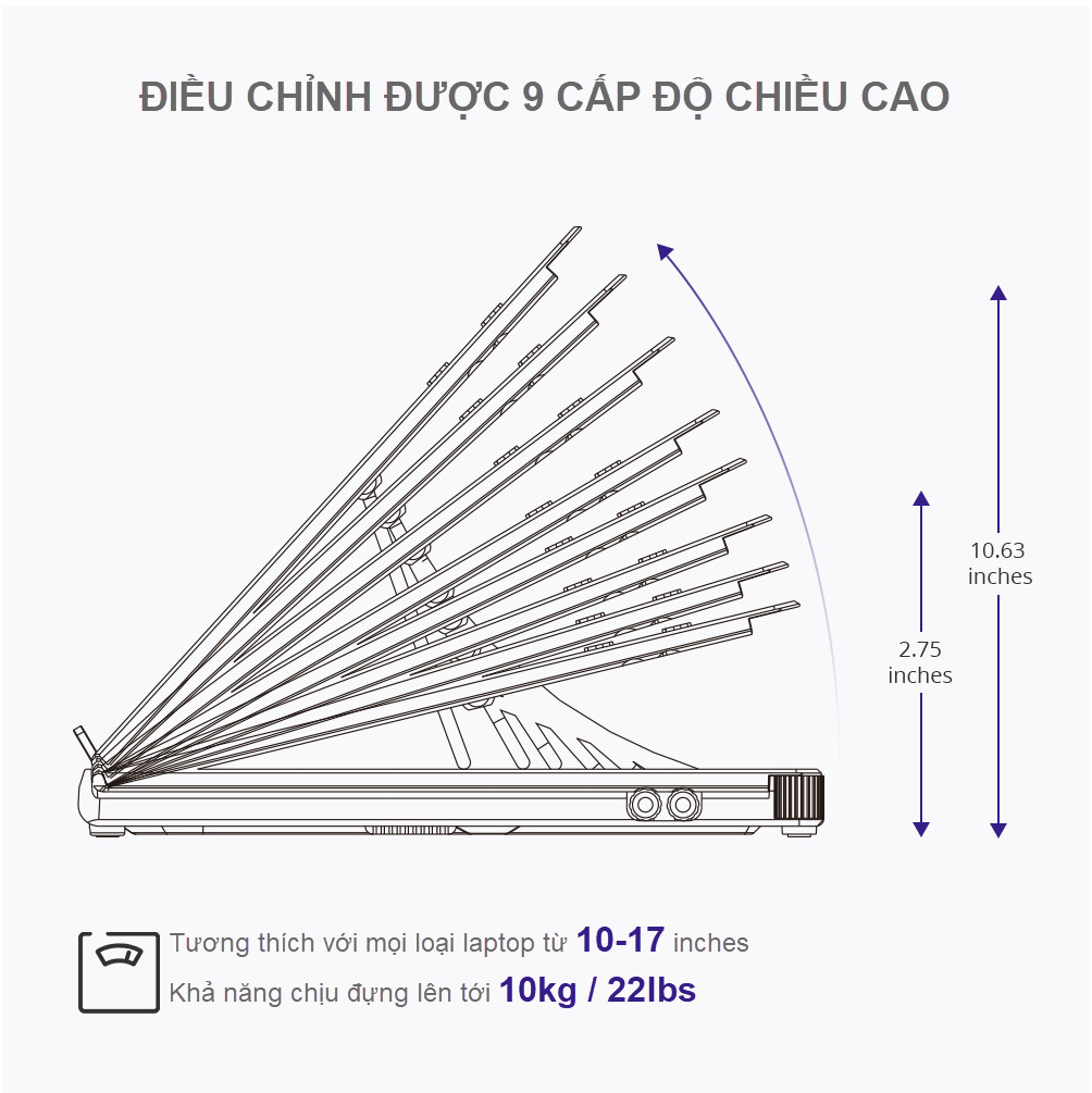 Giá đỡ đa năng cho laptops, notebooks, tablets 10-17 inches có thể điều chỉnh 9 cấp độ, kèm giá đỡ điện thoại, khay lưu trữ cáp Tronsmart D07 - Hàng chính hãng