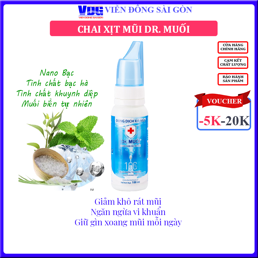 Dung dịch xịt mũi Dr. Muối (100ml) (Ngừa vi khuẩn + Bảo Vệ Xoang + Thơm Thoáng mũi)