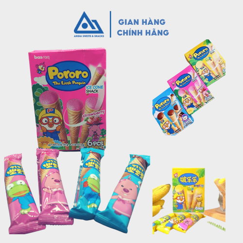 Bánh kem ốc quế Pororo Hàn Quốc 54g, bánh ăn vặt cho bé đủ vị chuối socola dâu sữa chua An Gia Sweets Snacks