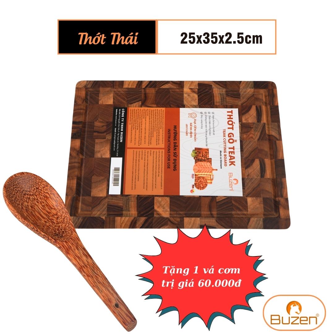 Thớt Gỗ Teak BUZEN Chữ Nhật Cao Cấp 25x35x2.5cm Gỗ Cao Cấp Không Ra Mùn Dăm, Bảo Vệ Lưỡi Dao, Có Kiểm Định An Toàn