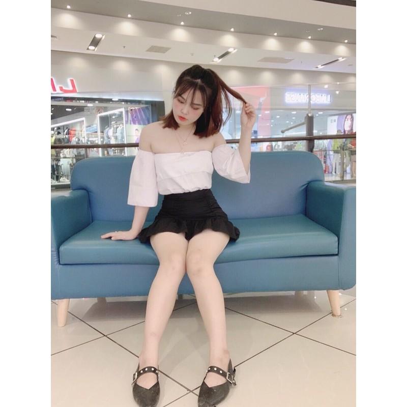 Sét áo nhún bèo 2 lớp trễ vai kèm chân váy nhún siêu xinh