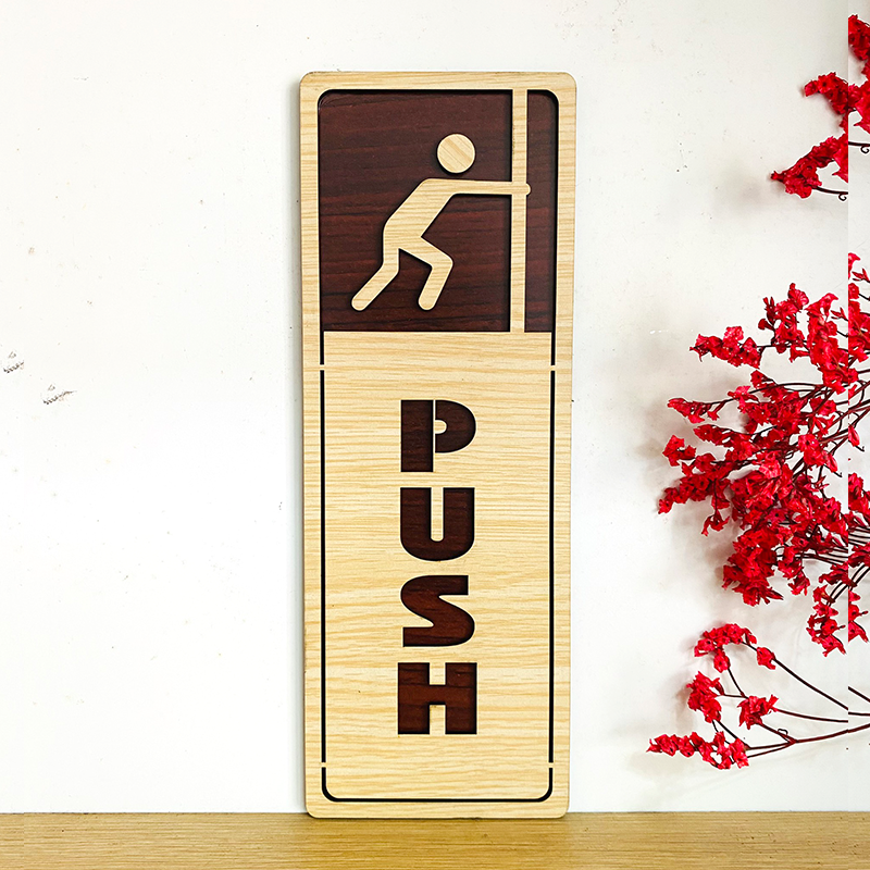 PP16 - Bảng gỗ Pull - Push, Bảng Kéo - Đẩy dán cửa ra vào, décor trang trí hiện đại