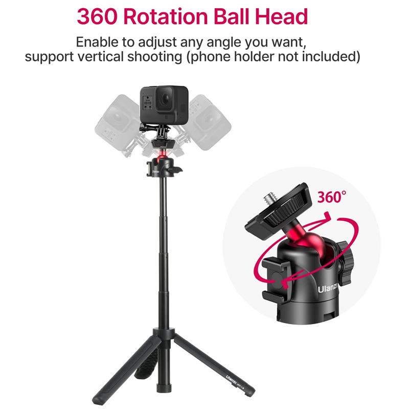 Ulanzi MT-16 VLOG Chân máy cho điện thoại GoPro DSLR Selfie Stick có thể mở rộng với giày lạnh 360 ° cho mic LED Light MT-08