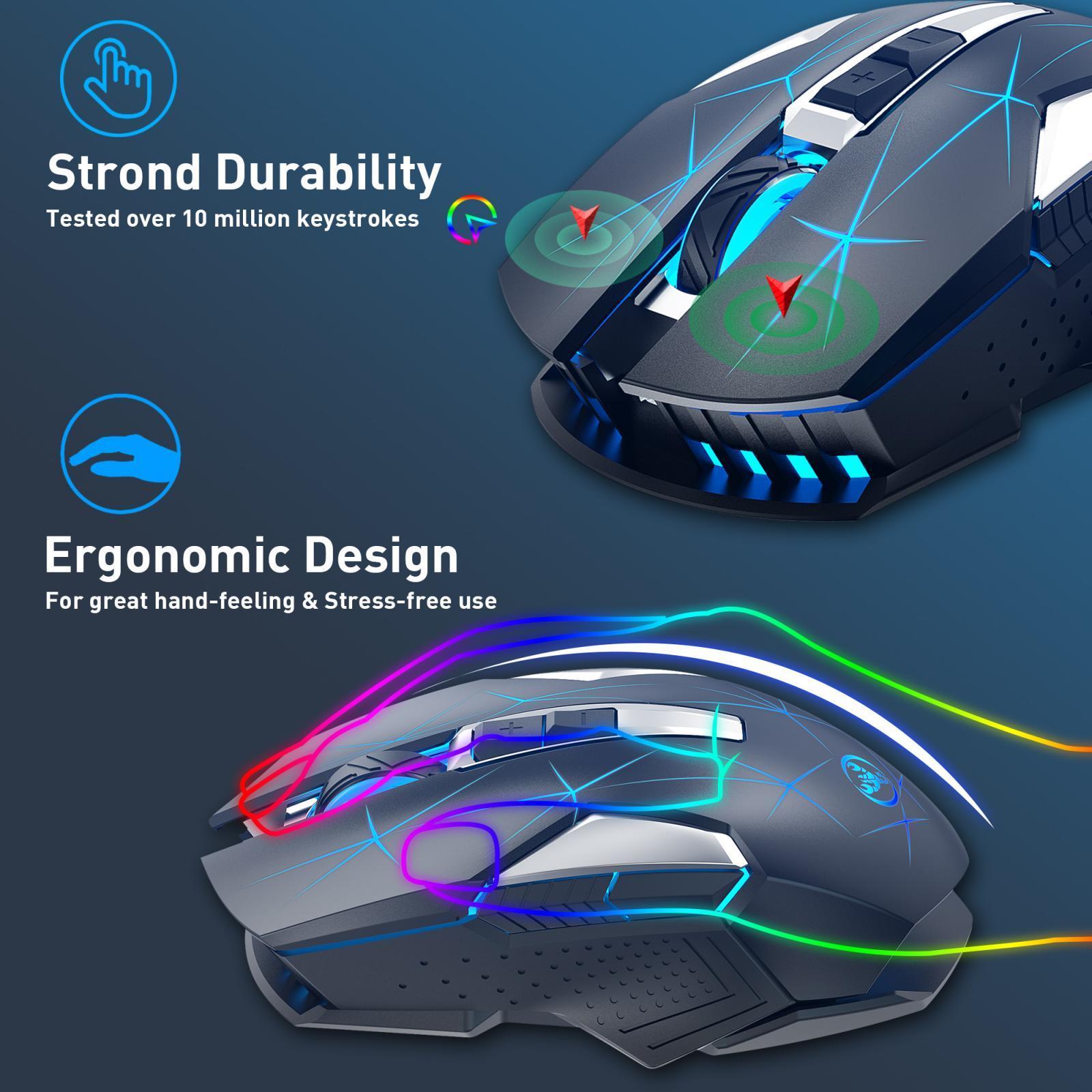 2.4G Wireless Mouse Gaming Mice 3 Adjustable DPI Levels 2400DPI Rechargeable for PC Desktop