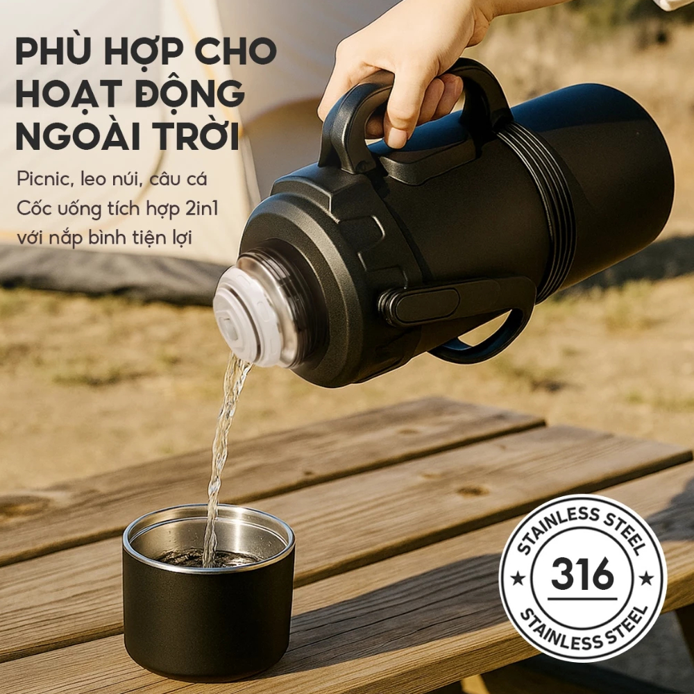 Phích giữ nhiệt Inox 316 Lê Bên Làng LBL3025 dung tích 6L kèm lõi lọc trà - Hảng chuẩn Đức
