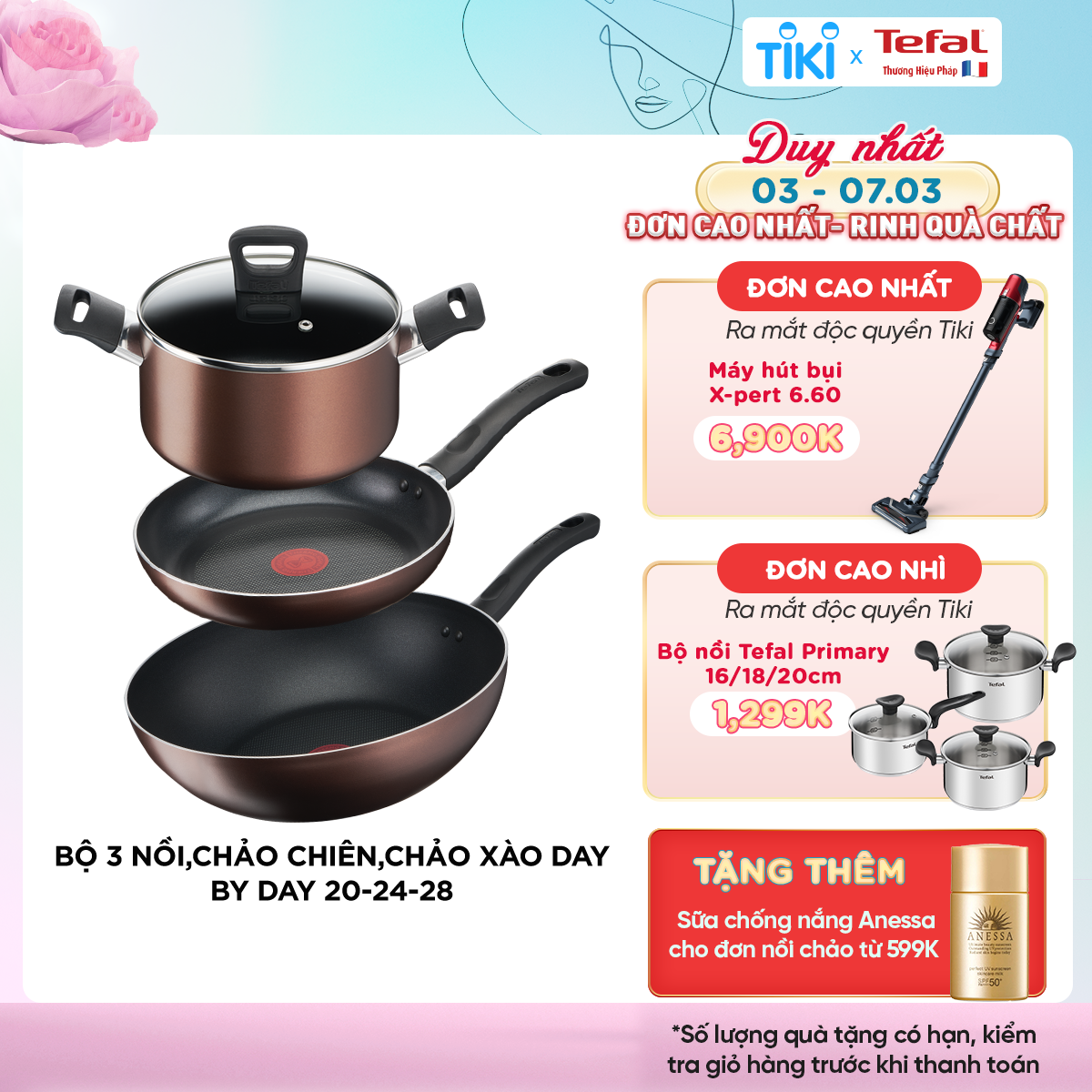 Bộ 3 nồi chảo chống dính đáy từ Tefal Day by Day dùng cho mọi loại bếp (nồi 20cm, chảo 24cm và 28cm) - Hàng chính hãng