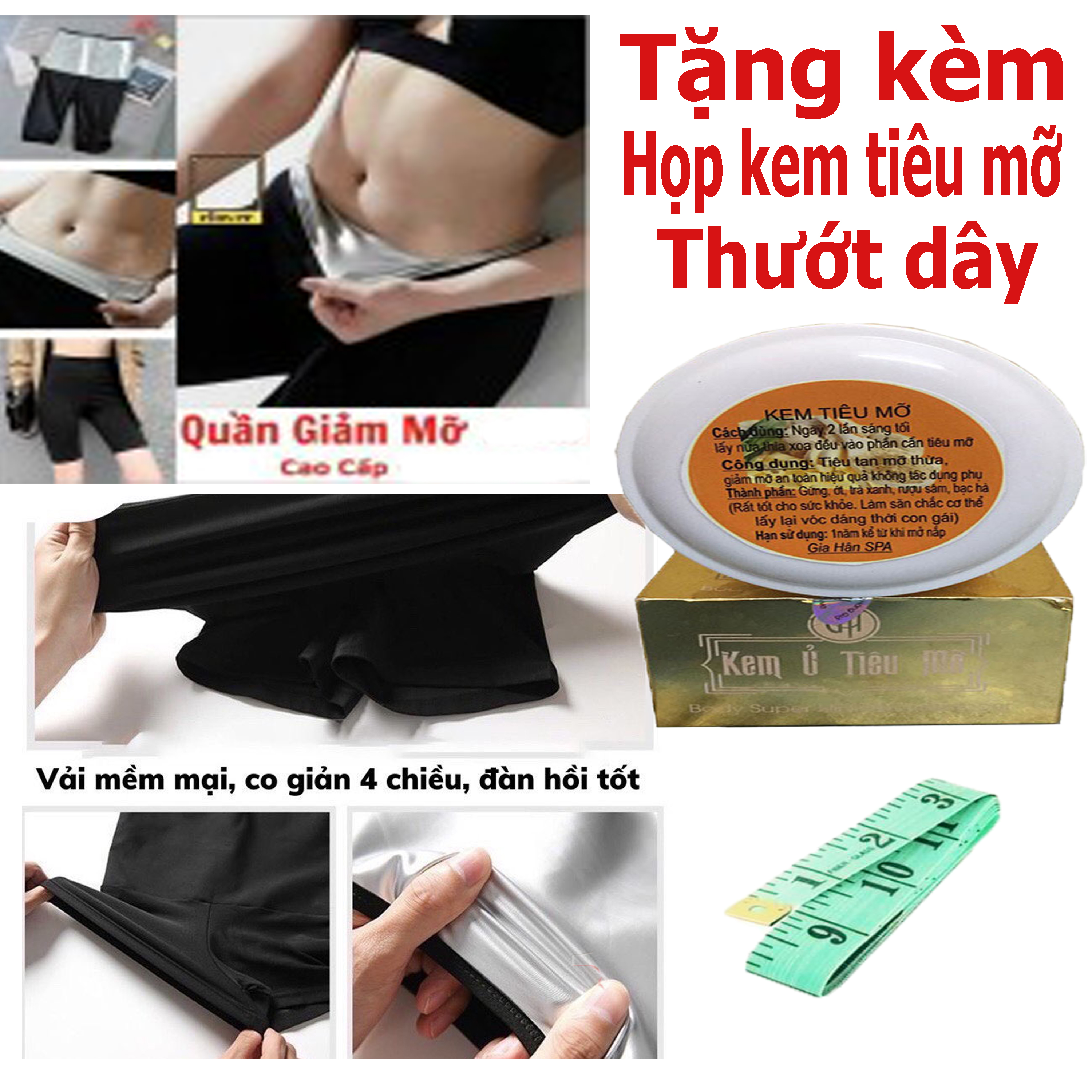 Quần tan mỡ bụng sinh nhiệt đốt cháy mỡ, giảm eo siêu tốc. Tặng kèm họp kem tiêu mỡ và thướt dây