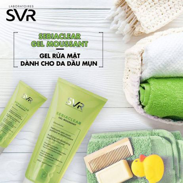 Combo 3 tuýp Gel rửa mặt làm sạch dành cho da nhờn mụn không xà phòng SVR Sebiaclear Gel 55ml + Tặng tẩy tế bào chết Sebamed 10ml