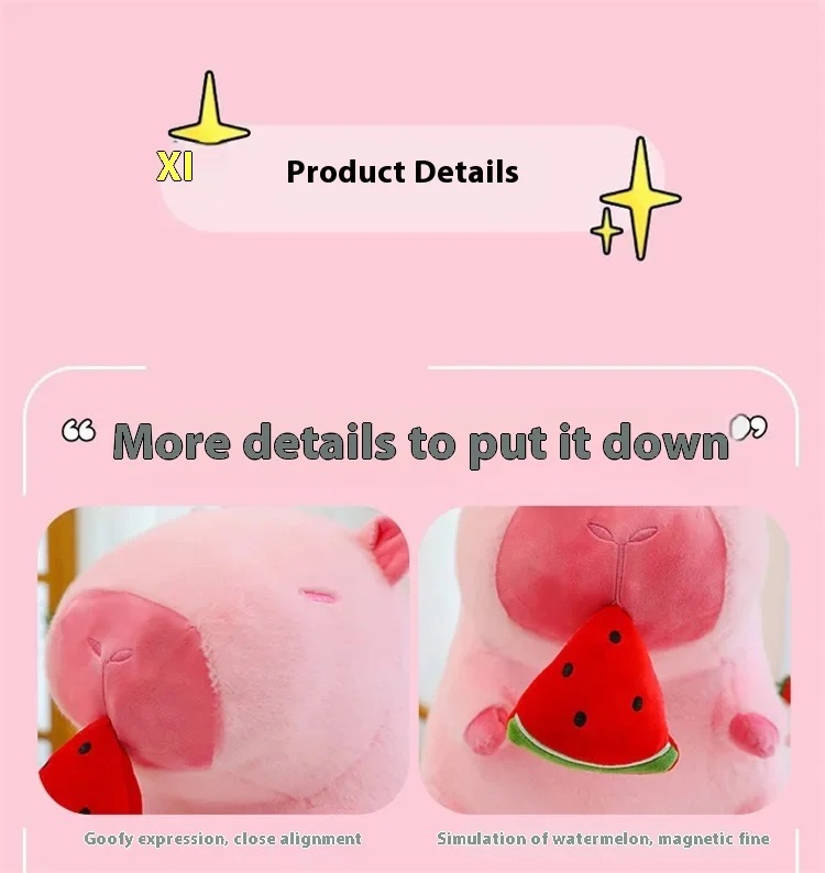 Thú nhồi bông capybara hồng dưa hấu đáng yêu - Size từ 30cm đến 50cm - Gấu bông chuột lang ăn dưa hấu có thể kéo được - Móc khoá gấu bông Capybara
