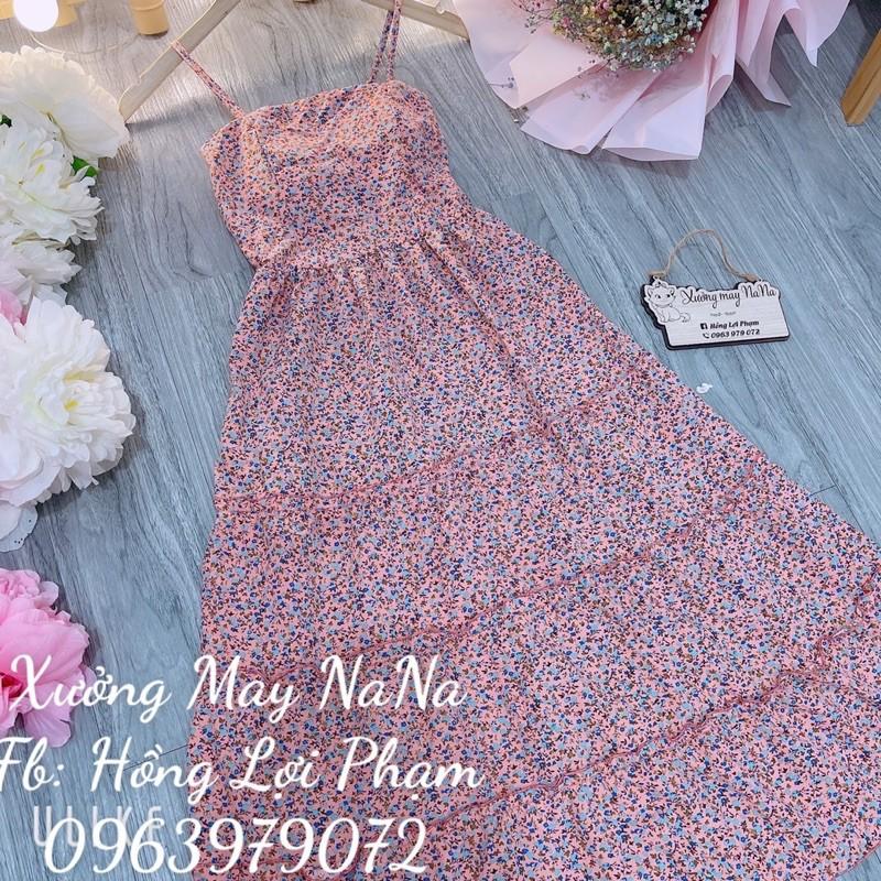 Đầm hoa nhí 2 dây có mút ngực nhún tầng