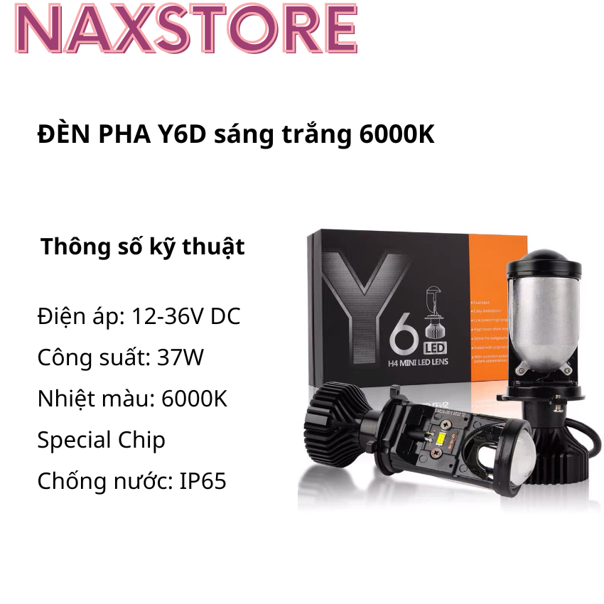 Đèn pha LED bi cầu mini chân H4 siêu sáng Đèn LED Y6 cao cấp lắp cho ô tô và xe máy