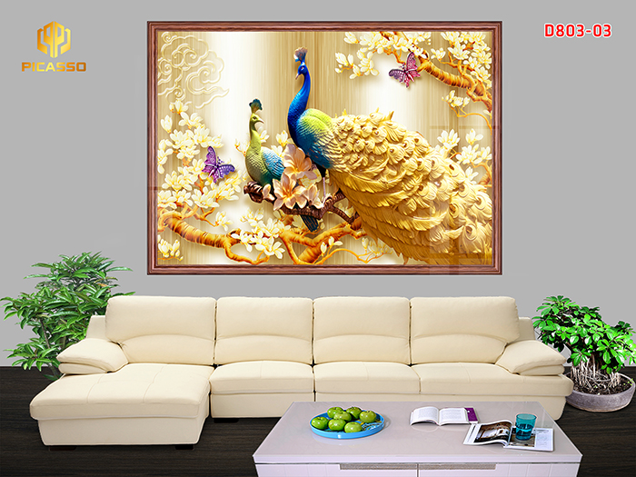 Tranh kính cường lực Chim Công D803 03