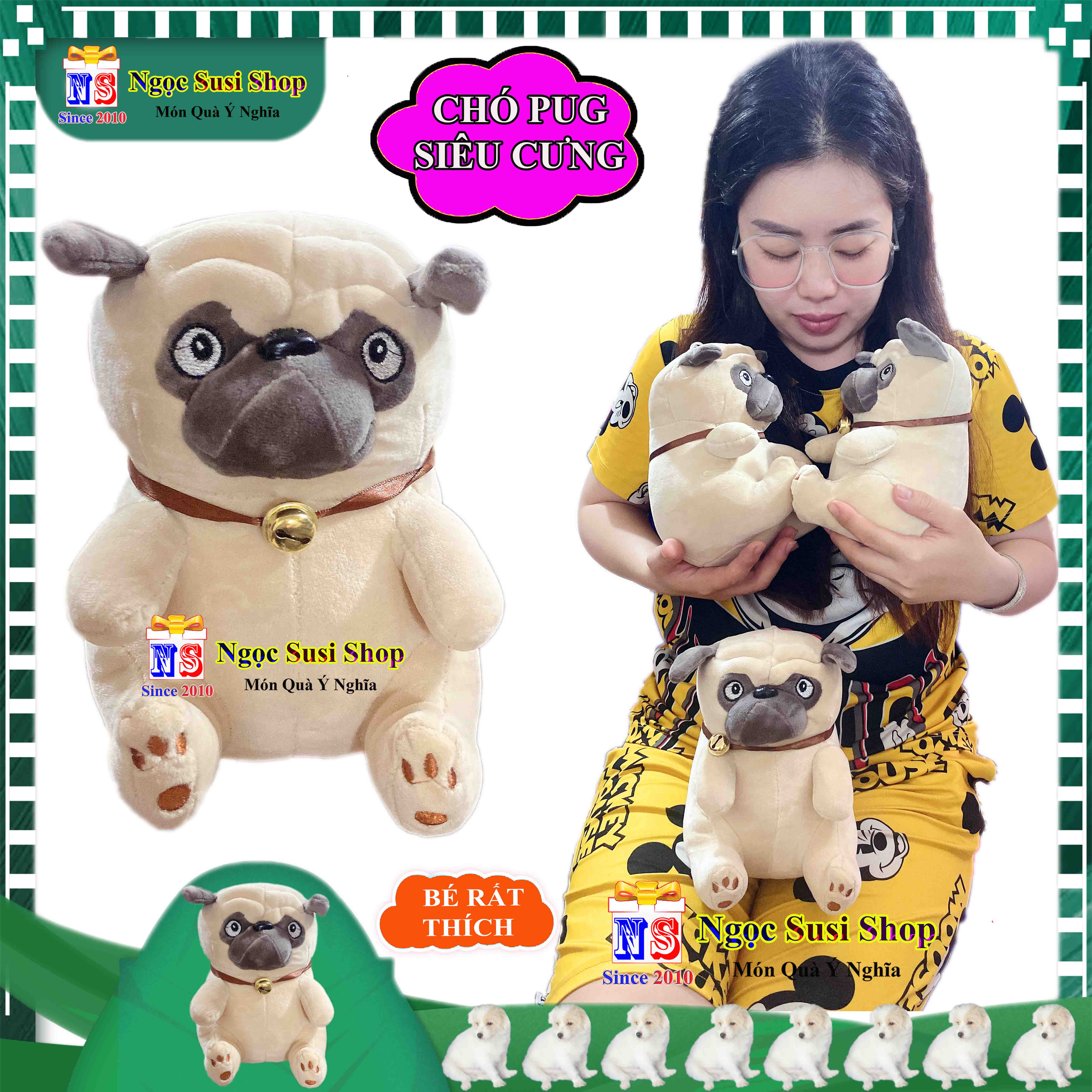 GẤU BÔNG CON CHÓ PUG CHO BÉ CẦM CHƠI - THÚ BÔNG CHÓ PUG