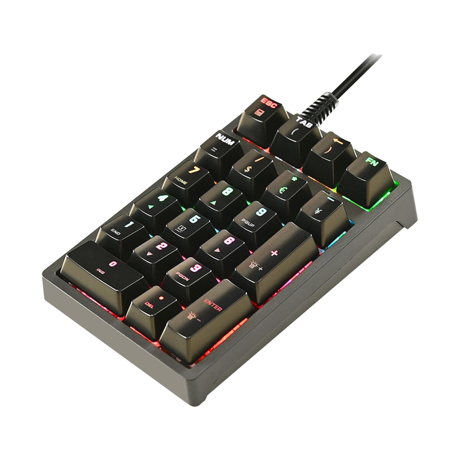 K21 Mini Numpad 21 Keys Programmable Black Wired USB C Portable RGB ABS Numeric Keypad Wired Numpad for PS Designers Computer Tablets DIY Desktop