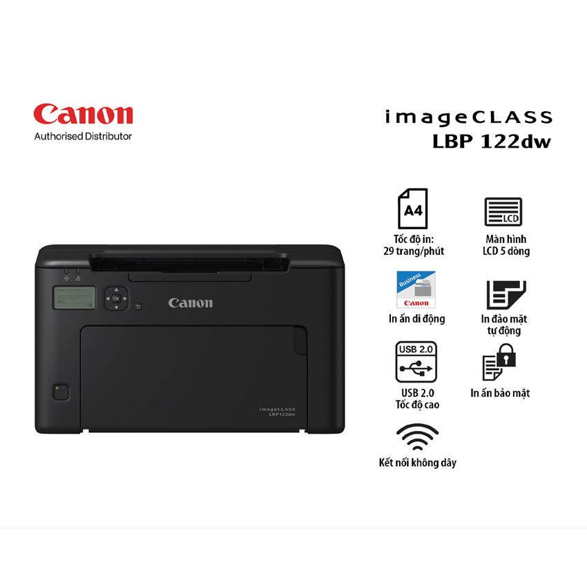 Máy in laser đen trắng Canon LBP122DW (A4/A5/ Đảo mặt/ USB/ WIFI) - Hàng chính hãng