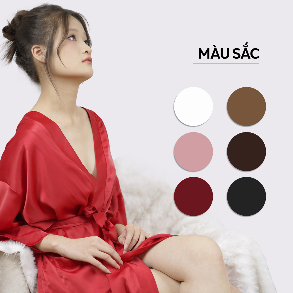 Áo choàng ngủ, áo choàng tắm vải lụa nhiều màu freesize