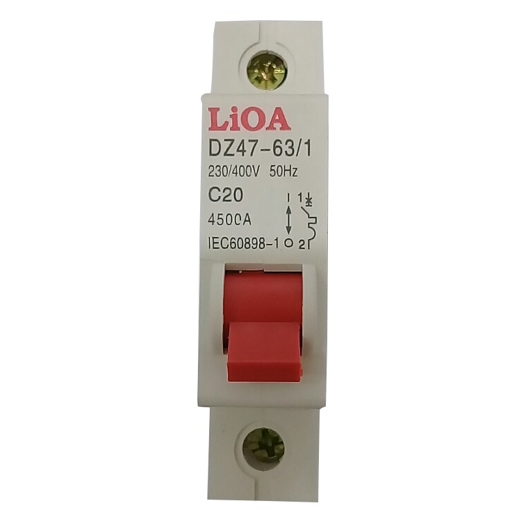 Combo 2 Aptomat loại 1 cực dòng điện 20A LiOA MCB1020/4,5