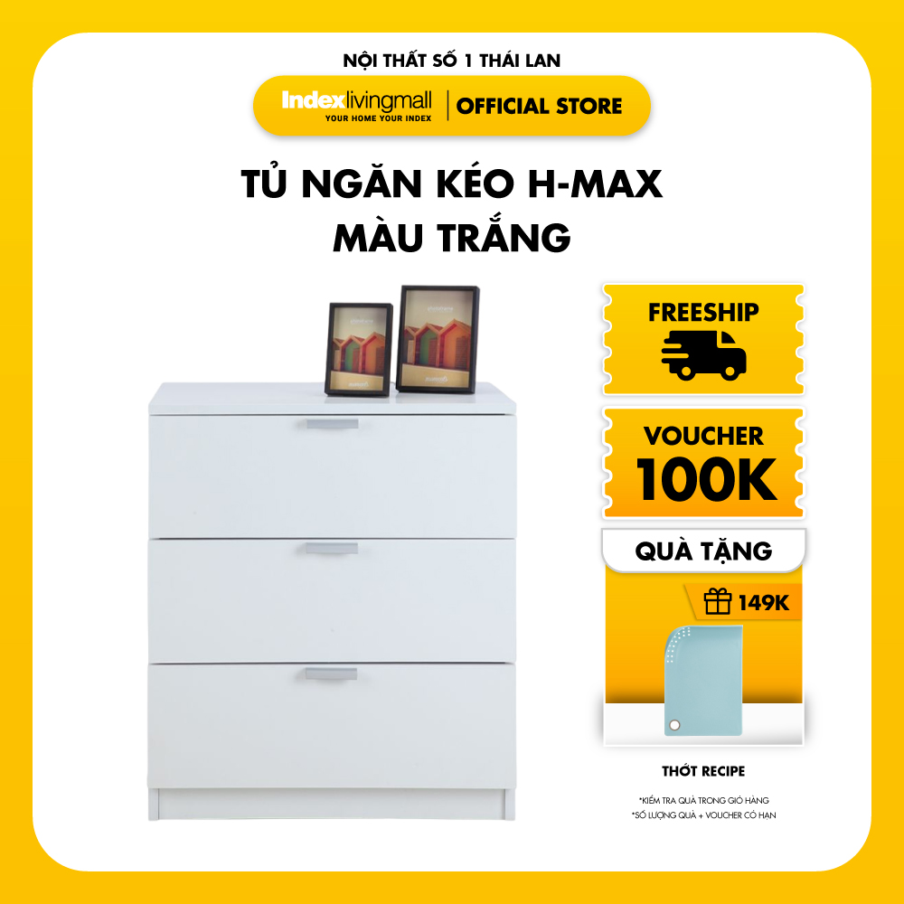 Tủ ngăn kéo 3 tầng H-MAX gỗ công nghiệp cao cấp phủ melamine chống ẩm, màu trắng sang trọng | Index Living Mall - Phân phối độc quyền tại Việt Nam