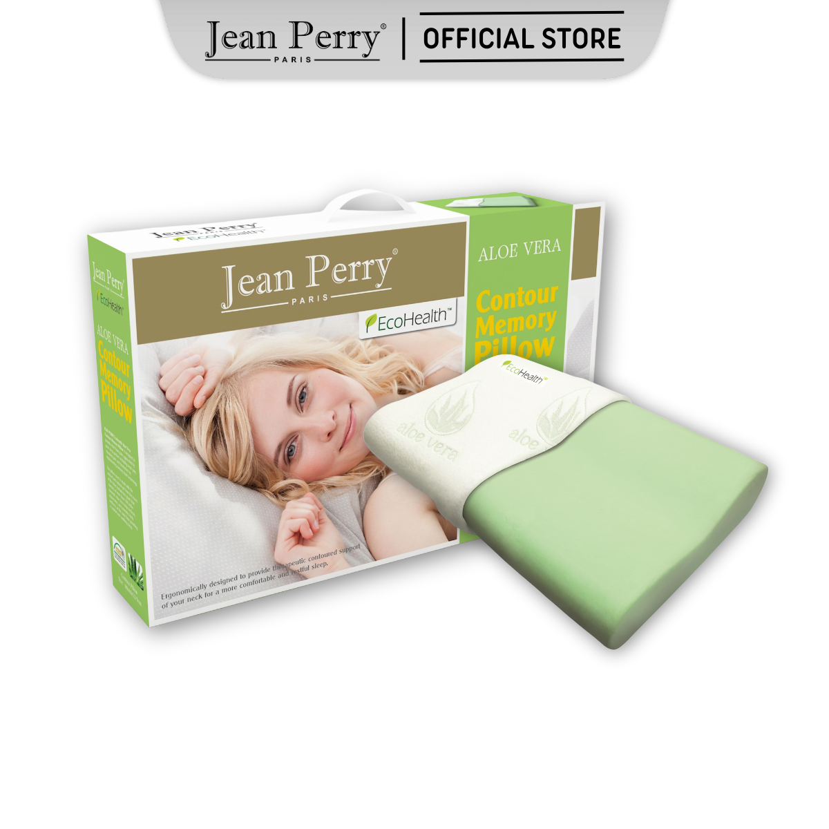 Gối nằm chiết xuất nha đam Jean Perry Memory Foam Aloe Vera 40x60x11/9cm