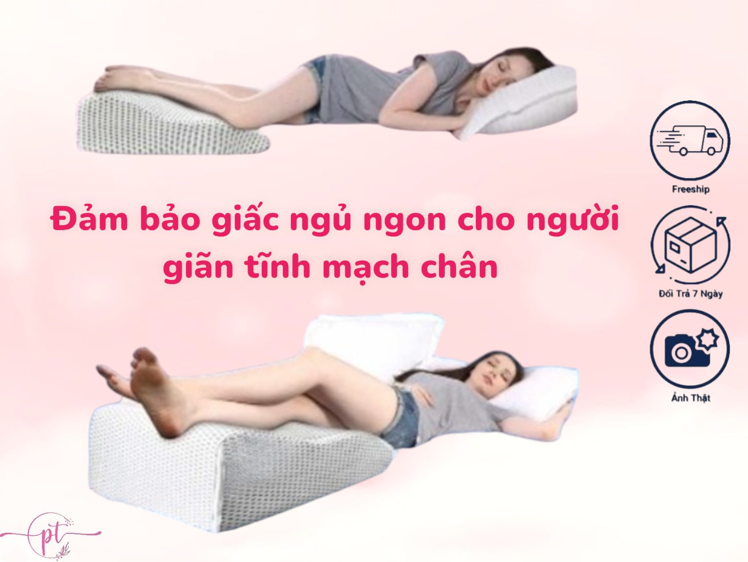 Gối Chống Giãn Tĩnh Mạch Kê Cao Chân Giúp Giảm Tê Buốt, Phù Nề Chân Và Vọp Bẻ Tặng Kèm Áo Vải Lưới 5D Thoáng Mát Được Bọc Sẵng