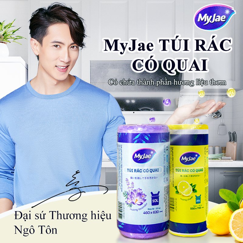 MyJae Túi Rác Có Quai, Tự Phân Hủy, Dạng Cuộn 2 Size 10L 25L